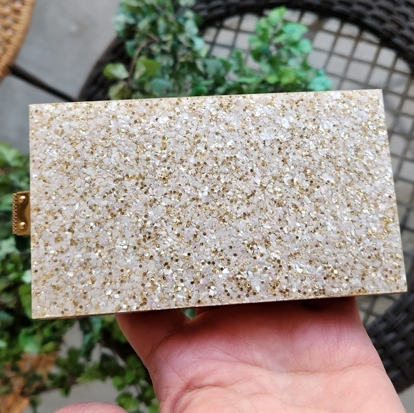 1950s Vintage CONFETTI Lucite COMPACT Carry Triple Vanity Case Clutch - Picture 6 of 16